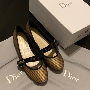 CHRISTIAN DIOR 'MISS J'ADIOR 35K Bronze Flat Ballet Bow Shoes 38.5 SOLD OUT NEW